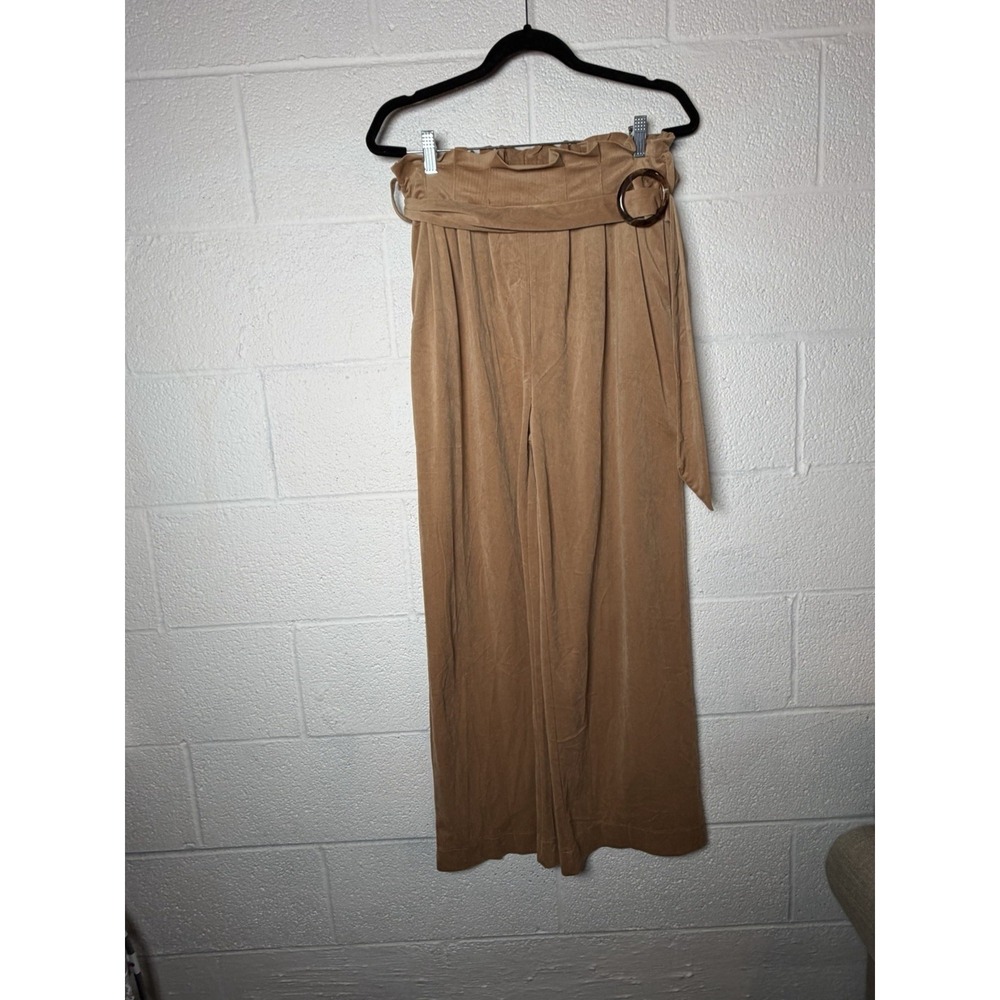 Allie Rose Vivian Velveteen Wide Leg Pants Medium Taupe Paperbag Waist NWT